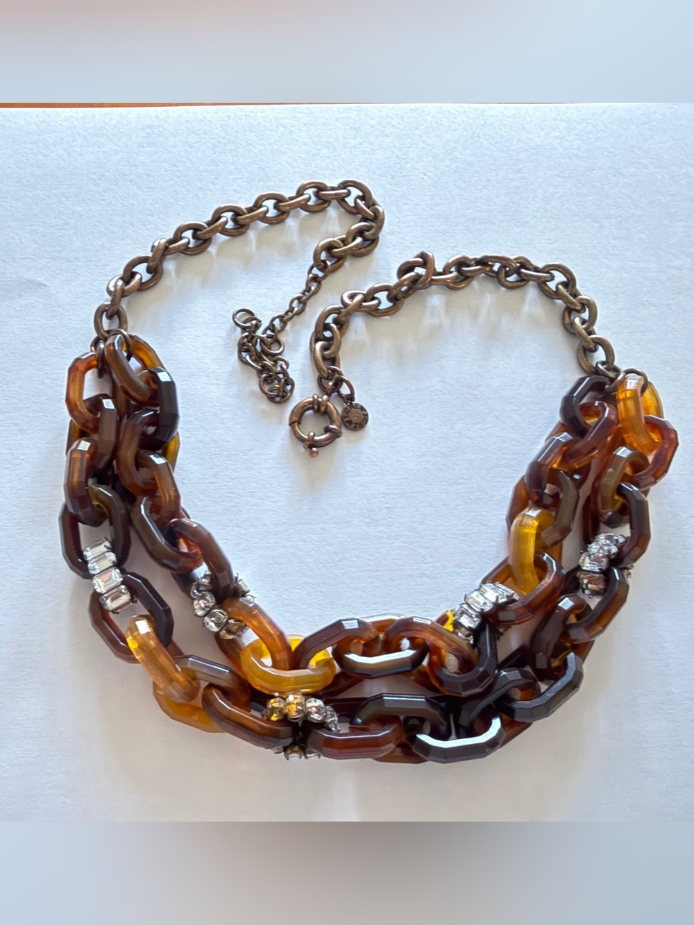 J Crew Statement Faux Tortoise and Rhinestone Link Necklace